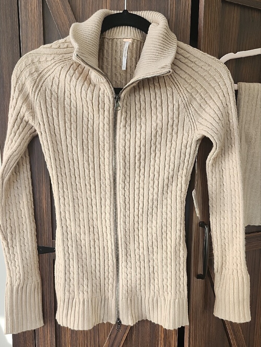Free People Cream Ribbed Zip-Up Cardigan Set - Picture 2 of 13